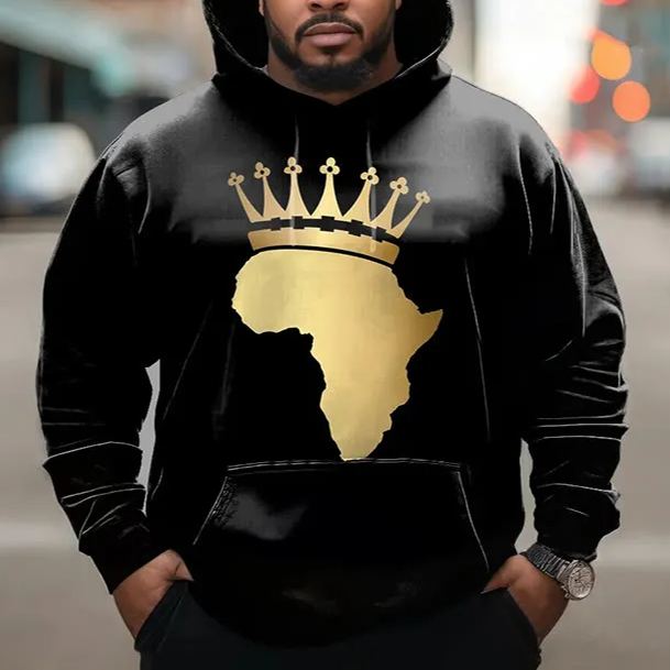 Men's Plus Size Golden Crown Art Print Hoodie