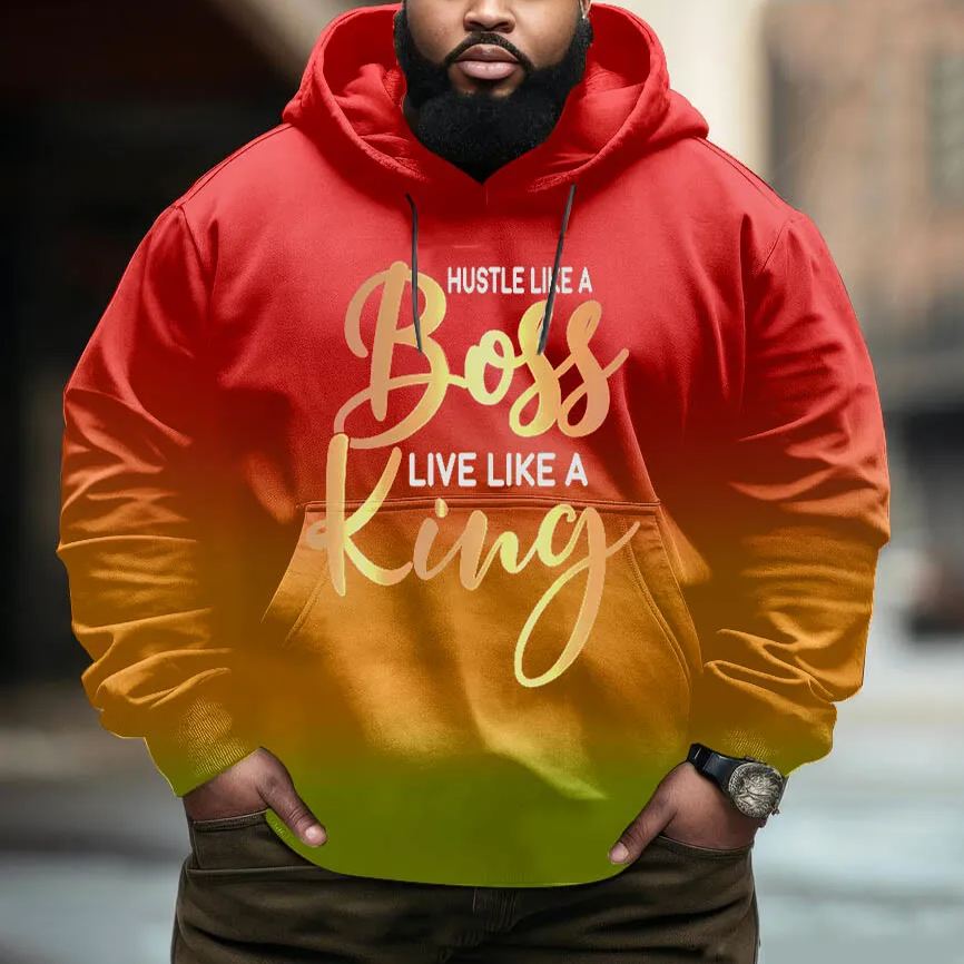 Men's Plus Size Ombre Live Like A King Art Print Hoodie