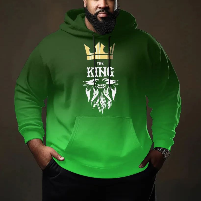 Men's Plus Size Simple Ombre The King With Crown Art Print Hoodie