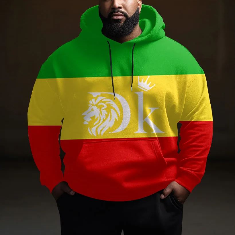 Men's Plus Size Reggae Lion Face K Art Print  Hoodie