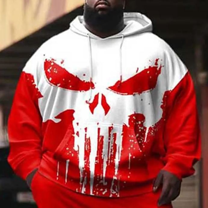 Men's Plus Size Skull Color Block Hoodie