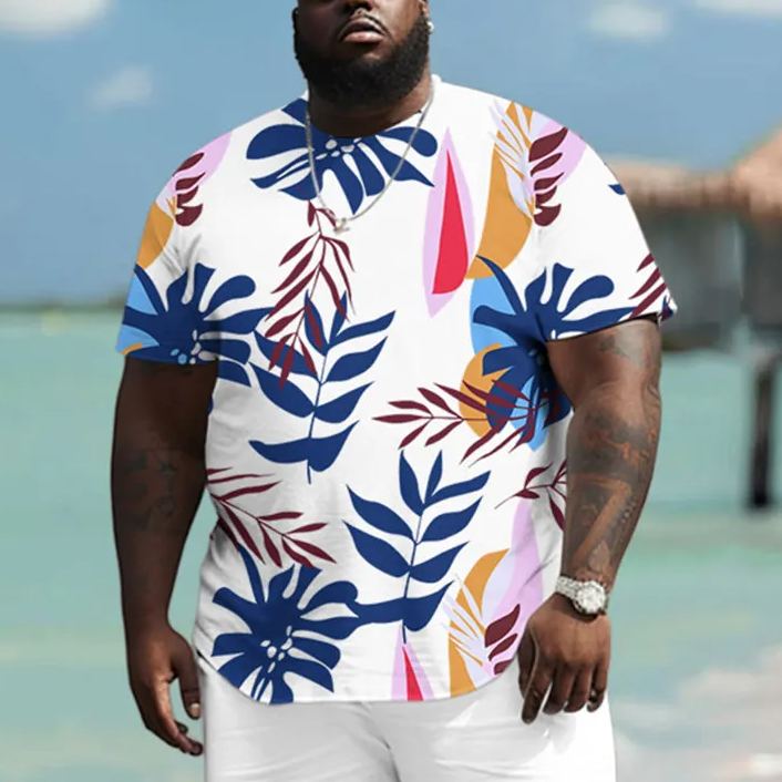 Men's Plus Size Colorful Coconut Tree Leaves T-shirt