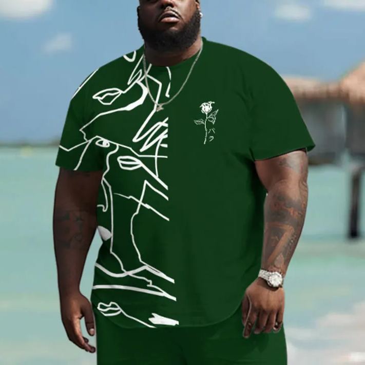 Men's Plus Size Irregular Line Flower Print T-shirt