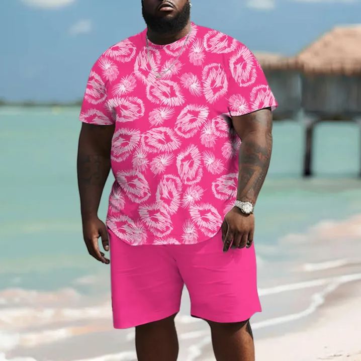Men's Plus Size Abstract Snowflake Art Print T-shirt Two-piece Set