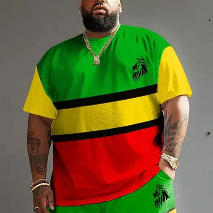 Men's Plus Size Irregular Reggae Stripes T-shirt 