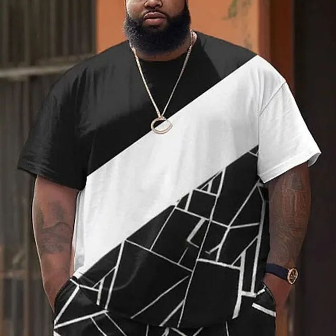 Street Casual Simple Geometric Patchwork Printed Large Men's T-shirt