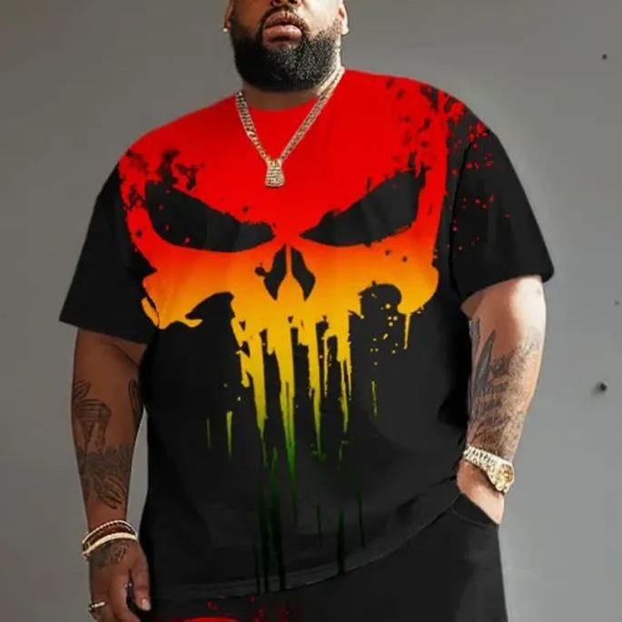 Men's Plus Size Reggae Skull Print T-shirt