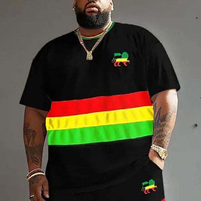 Men's Plus Size Reggae Striped Lion T-shirt