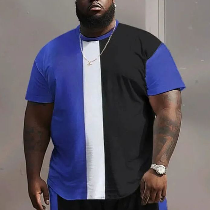 Men's Plus Size Blue Black and White Vertical Stripes T-Shirt 