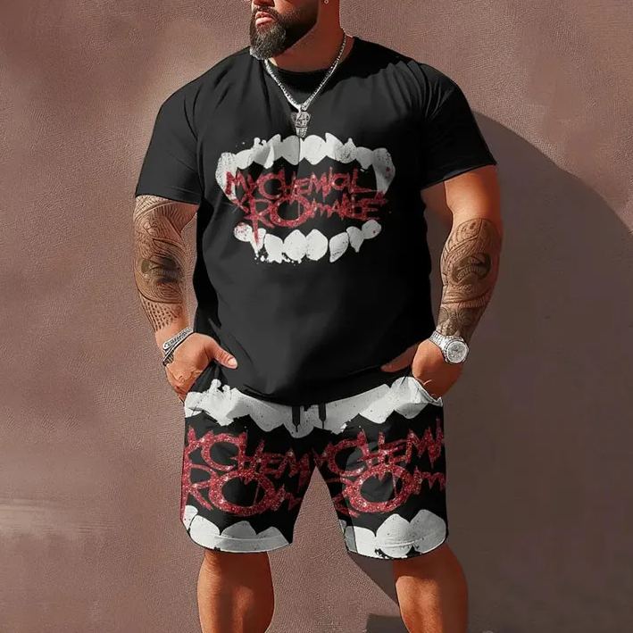 Men's Plus Size Horror Art Abstract Face T-shirt Set