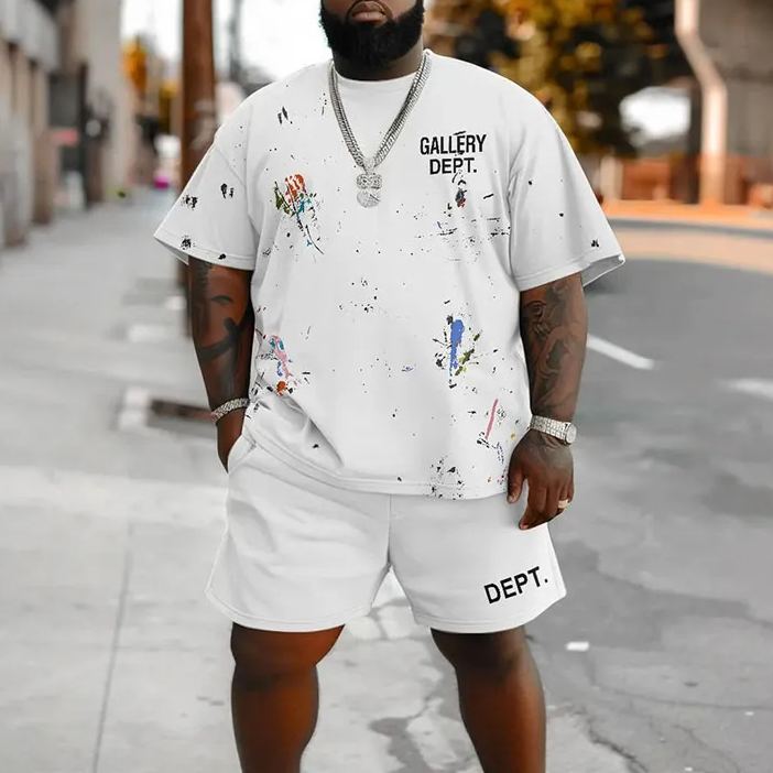 Men's Plus Size Street Hip Hop Gallery Dept Graphic T-shirt Shorts Set