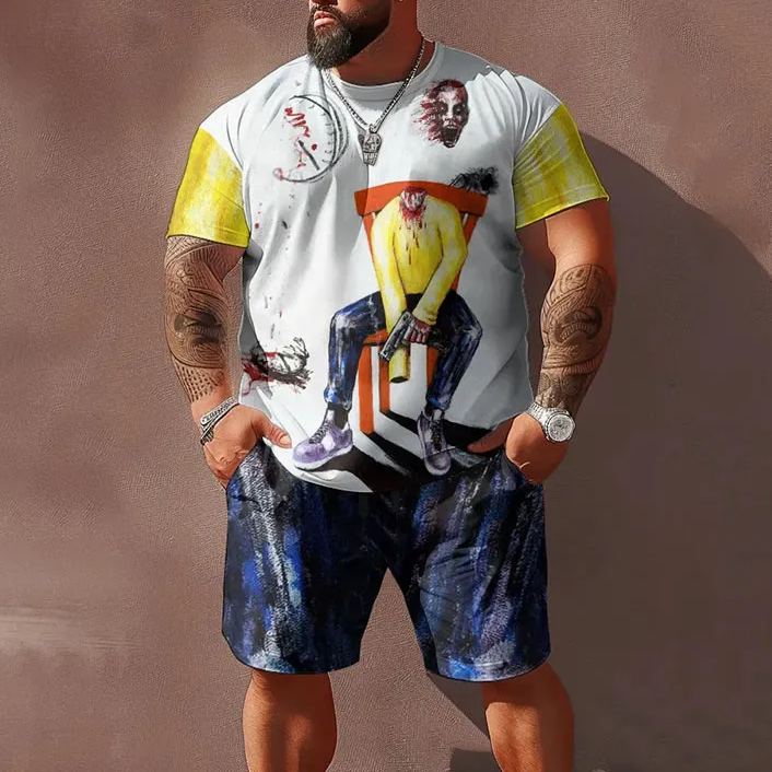 Men's Plus Size Horror Art Beheaded T-Shirt Set