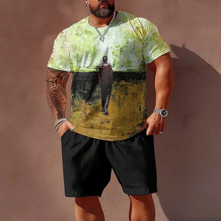 Men's Plus Size Horror Art On the Way T-Shirt Set