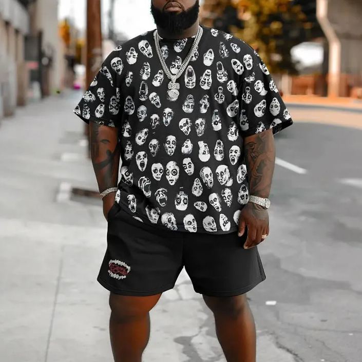 Men's Plus Size Horror Art Face T-Shirt Shorts Set