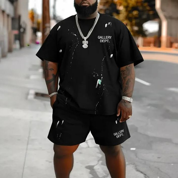 Men'S Plus Size Street Hip Hop Gallery Dept Graphic T-Shirt Shorts Set