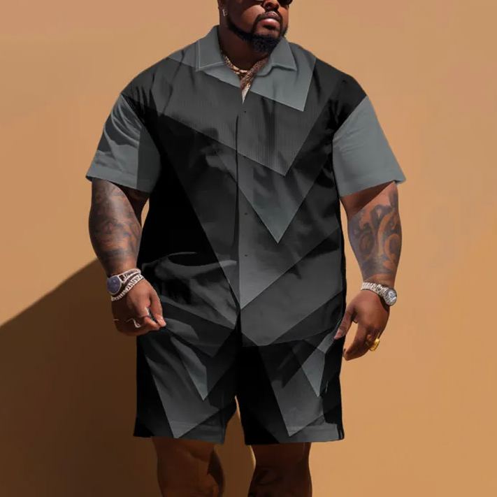 Ombre Dark Irregular Solid Graphics Men's Plus Size Shirt Set