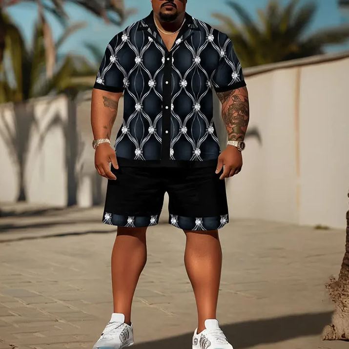 Men's Plus Size Fashion Geometric Art Print Shirt Set