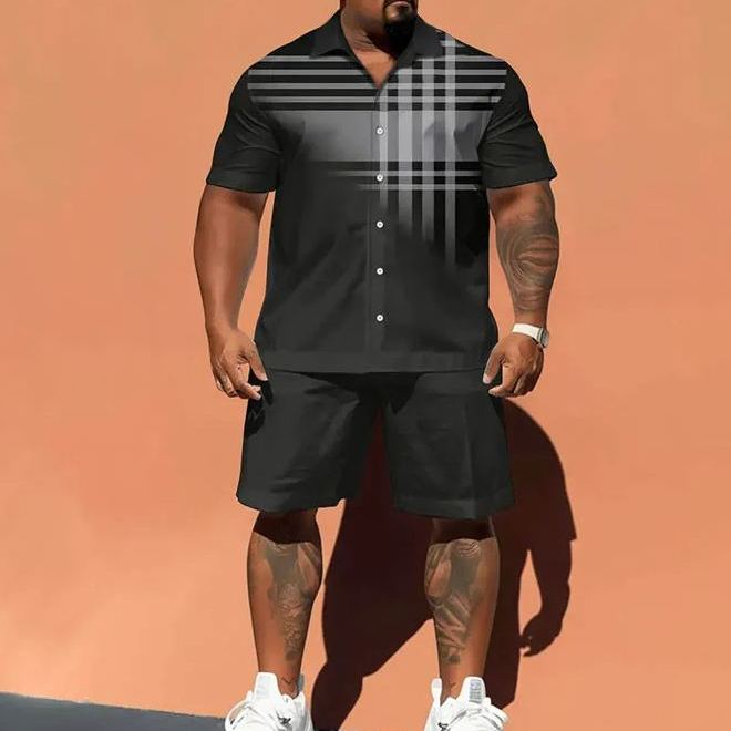 Men's Plus Size Plaid Print Shirt Set