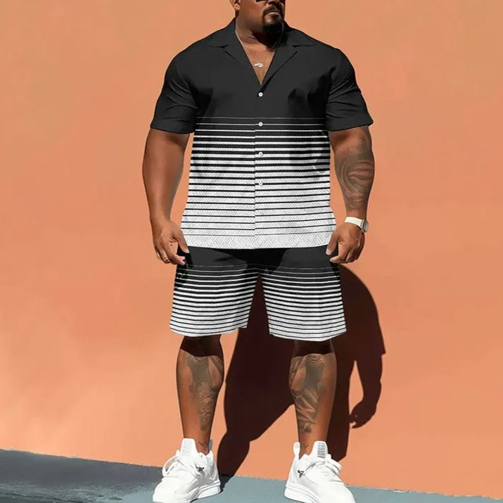 Men's Plus Size Gradient Stripe Print Shirt Set
