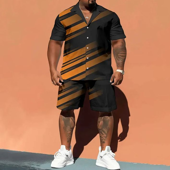  Men's Plus Size Gradient Print Shirt Set