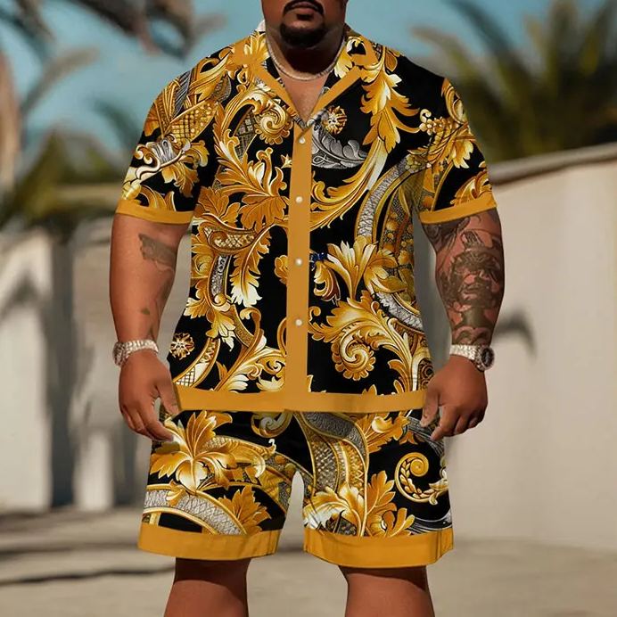 Men's Plus Size Baroque Gorgeous Hawaii Holidays Fashion Shirt Set