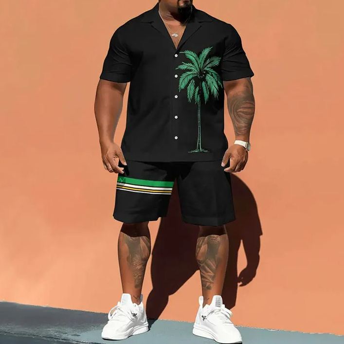 Men'S Plus Size Coconut Tree Leisure Shirt Set