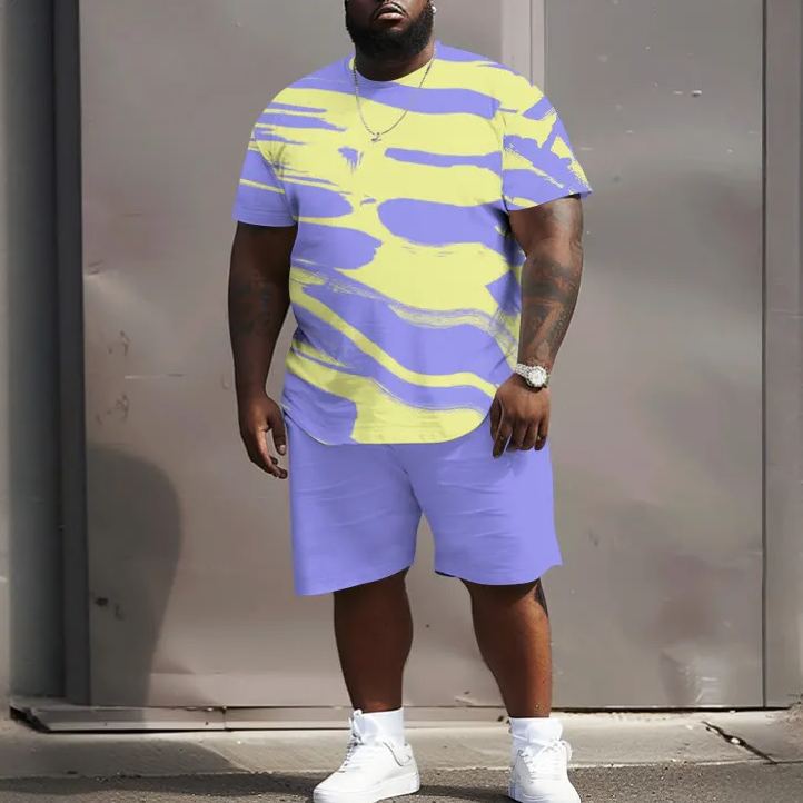 Men's Plus Size Abstract Colorblock Crew Neck Short Sleeve T-shirt Two-piece Set