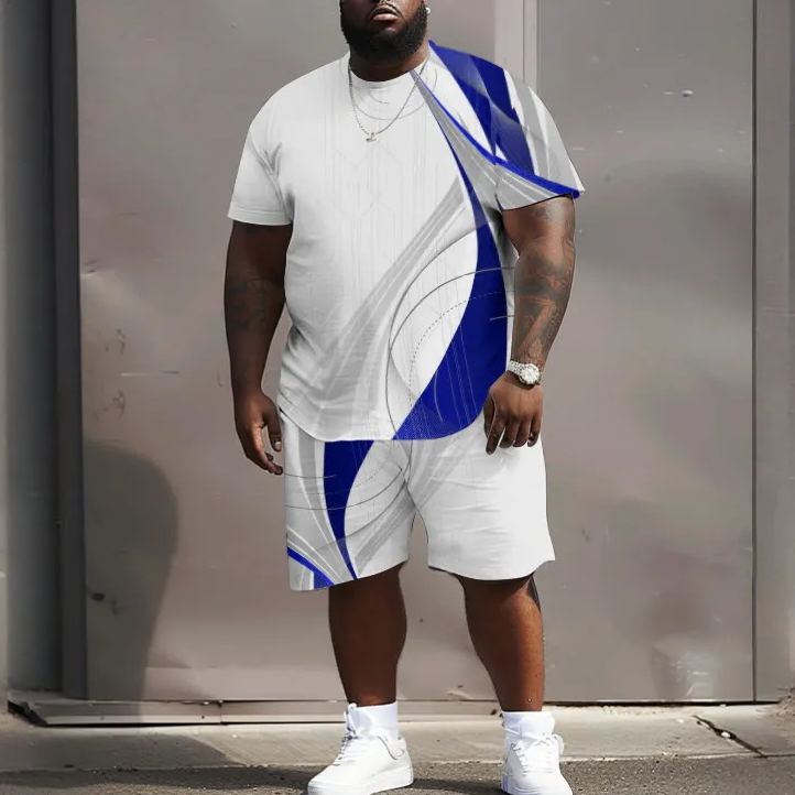 Men's Plus Size Holiday Abstract Print Crew Neck Short Sleeve T-shirt Two-piece Set