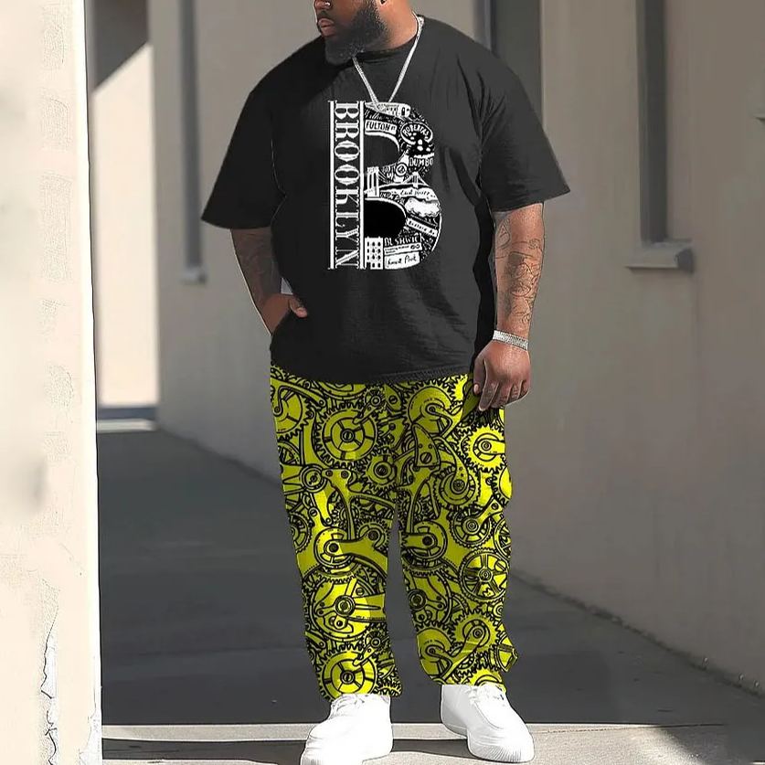 Comfortable Men's Large Mechanical Print Short Sleeve Trousers Set