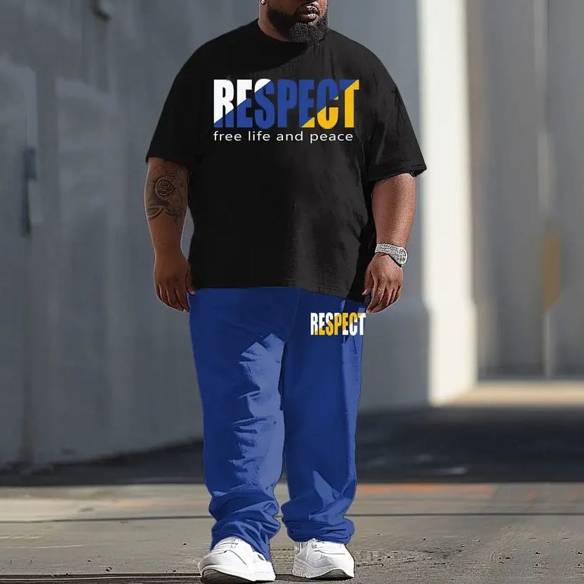 Men's Plus Size Casual Letter Print T-Shirt Trousers Set