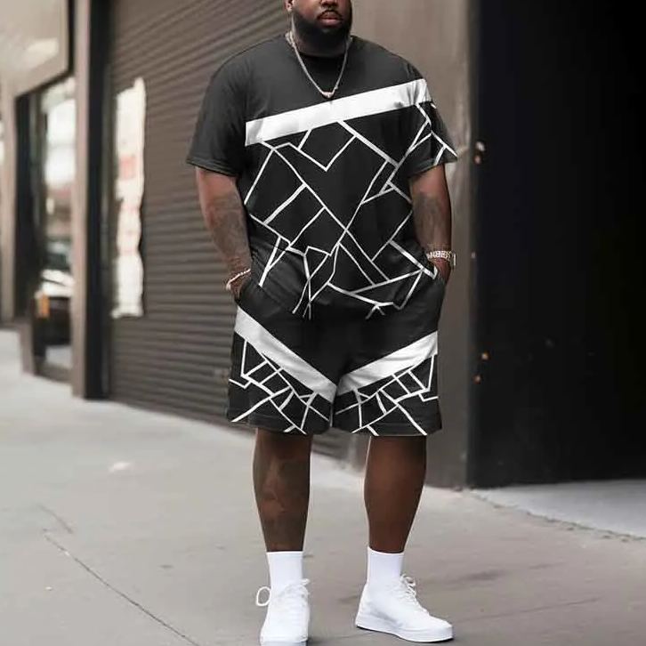 Men's Plus Size Summer Irregular Graphic Solid Color Casual Print Shorts Set