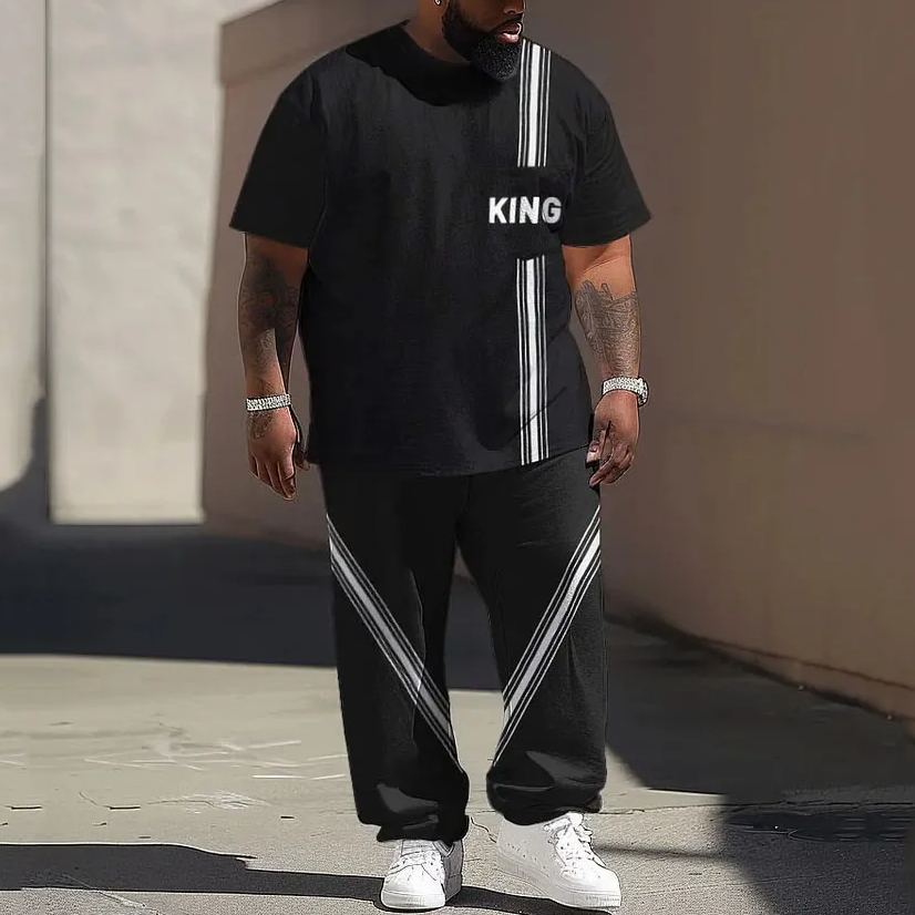Men's Large Casual Stripe King Letter Print Set