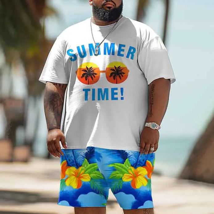 Men's Plus Size Summer Time Floral Beach Style Casual Print Shorts Set