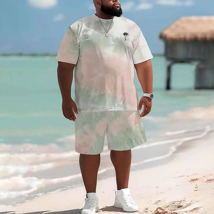 Men's Plus Size Summer Refreshing Beach Style Casual Print Shorts Set