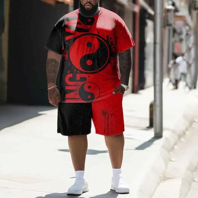 Men's Plus Size  Yin Yang Bagua Pattern Print Shorts Set