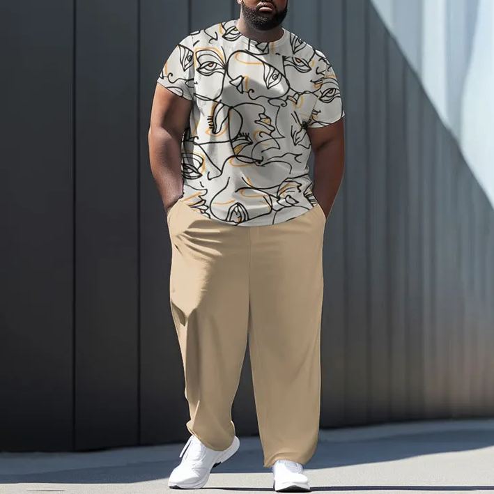 Men's Plus Size Funny Abstract Cyclops Printed T-shirt Pants Set