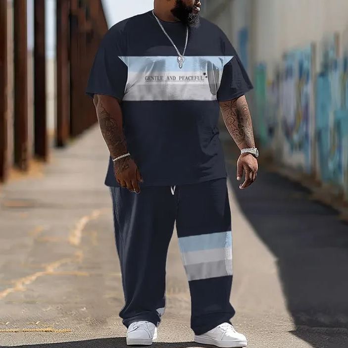  Men's Plus Size Gentle And Peaceful Casual Art Printed T-shirt Pants Set