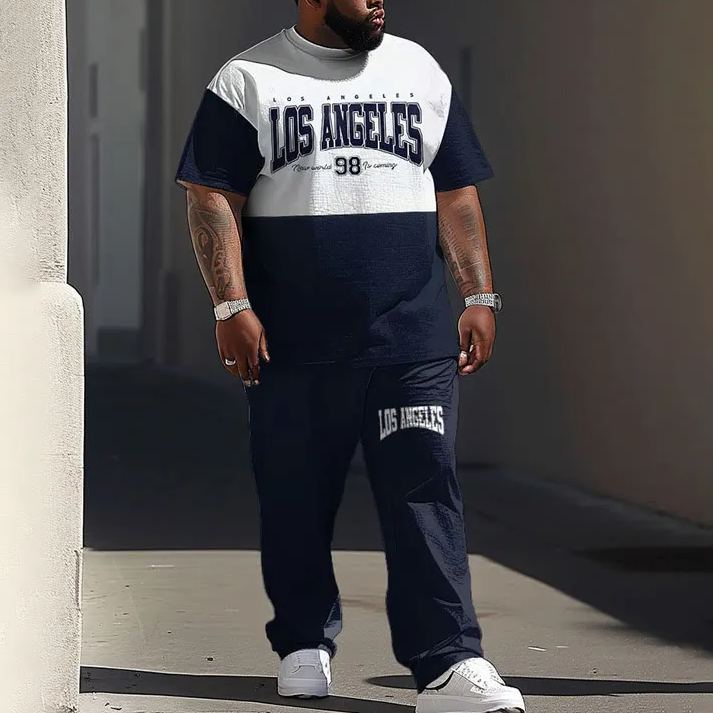  Men's Plus Size Los Angeles 98 Letter Art Printed T-shirt Pants Set
