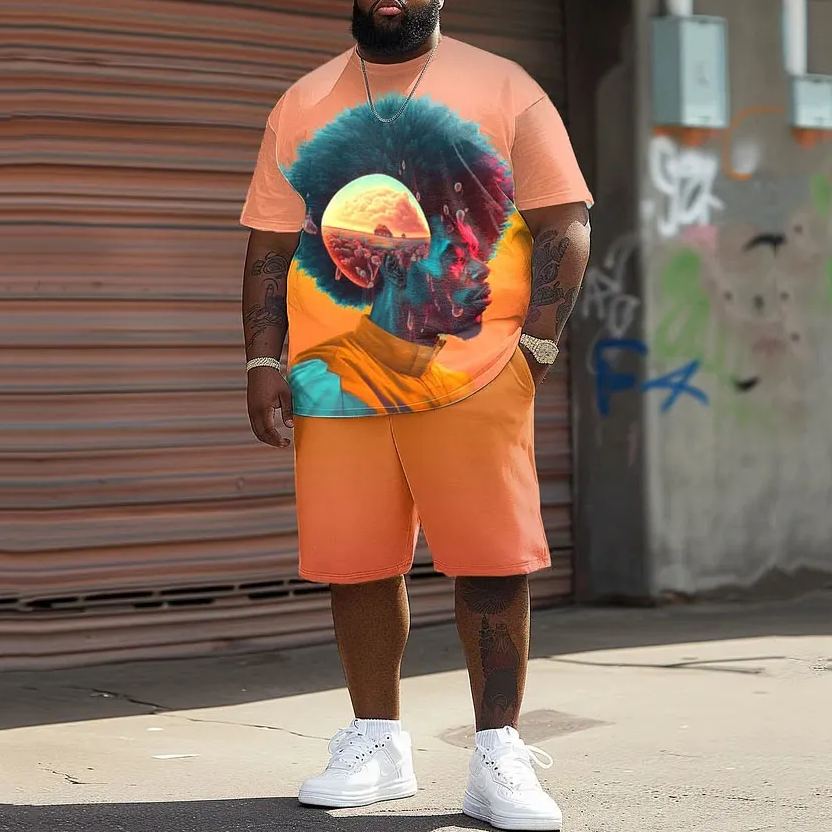 Men's Plus Size Melanin Black Men T-Shirt Shorts Set