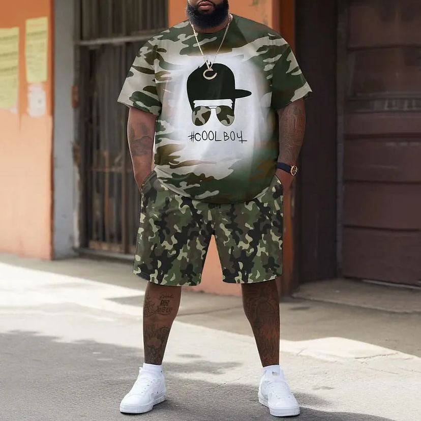 Street Casual Camouflage Letter Print Large Men's Set