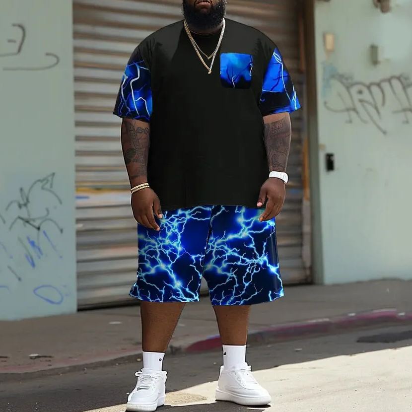 Men's Plus Size Street Fashion Electric Print T-Shirt Shorts Set