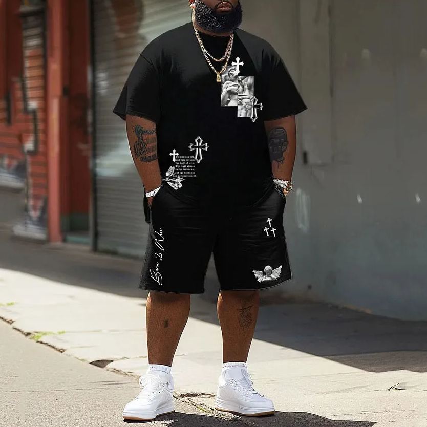 Street Casual Cross Faith Print Large Men's Set