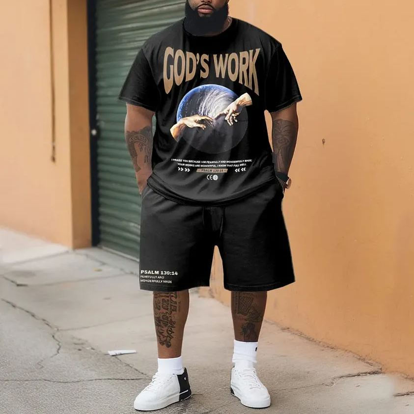 Men's Plus Size God's Work.Psalm 139:14 Two-piece Set
