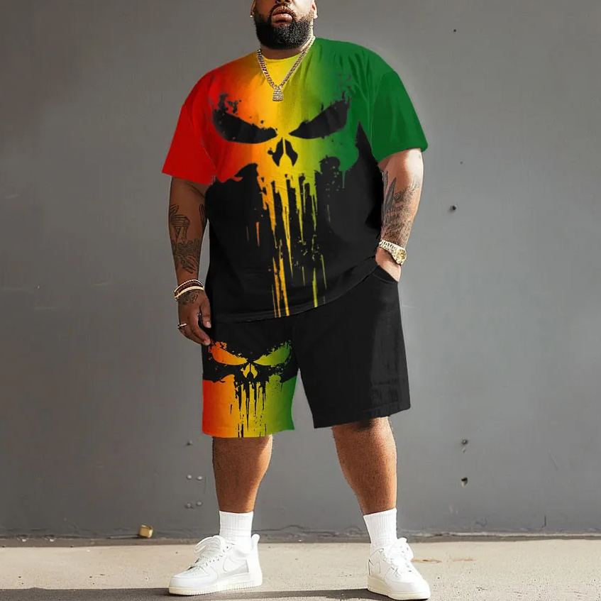 Men's Plus Size Reggae Skull Oil Painting T-Shirt Shorts Set