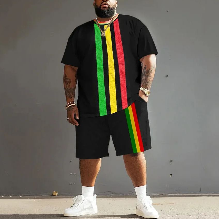Men's Plus Size Simple Reggae Vertical Stripes T-Shirt Shorts Set