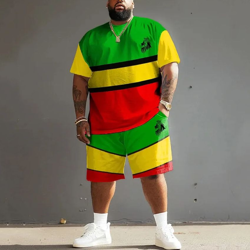 Men's Plus Size Irregular Reggae Stripes T-Shirt Shorts Set