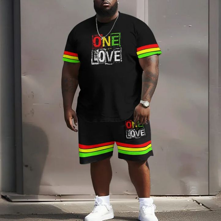 Contrast One Love Print Men's Plus Size T-shirt Set