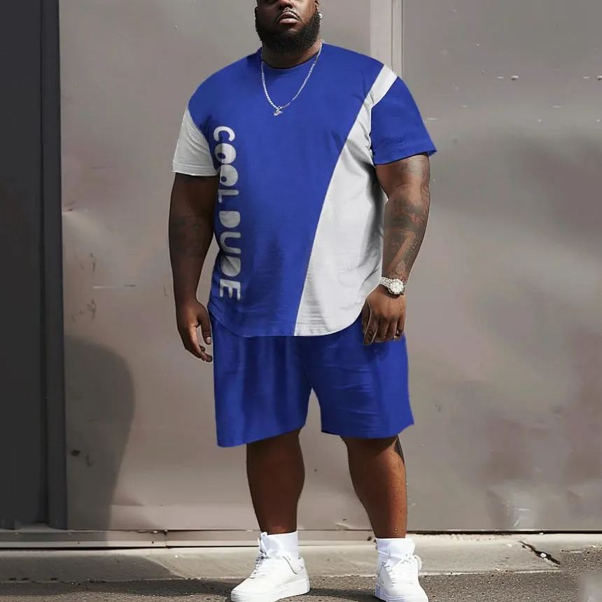 Men's Plus Size Contrast Letter Print T-Shirt Shorts Set