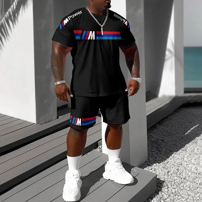 Men's Plus Size Street Racing Graphic Printed T-Shirt Shorts Set