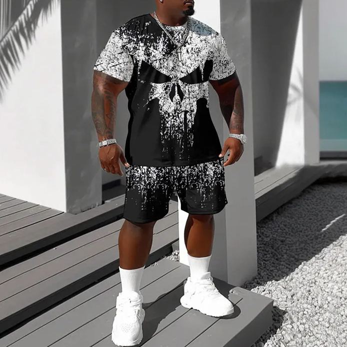 Men's Plus Size Punish Skull Graphic Printed T-Shirt Shorts Set